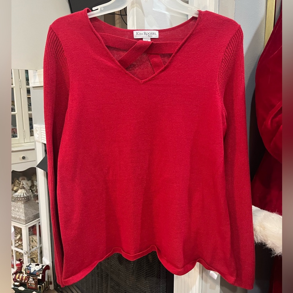 Kim Rogers Petite Criss Cross Long Sleeve Knit Sweater Shirt Top